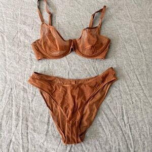 SKIMS mesh Sheer Tan Bra Set